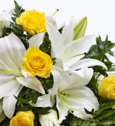 Rose-and-Lily-Spray-Yellow-and-White-3-Funeral-Flowers-London